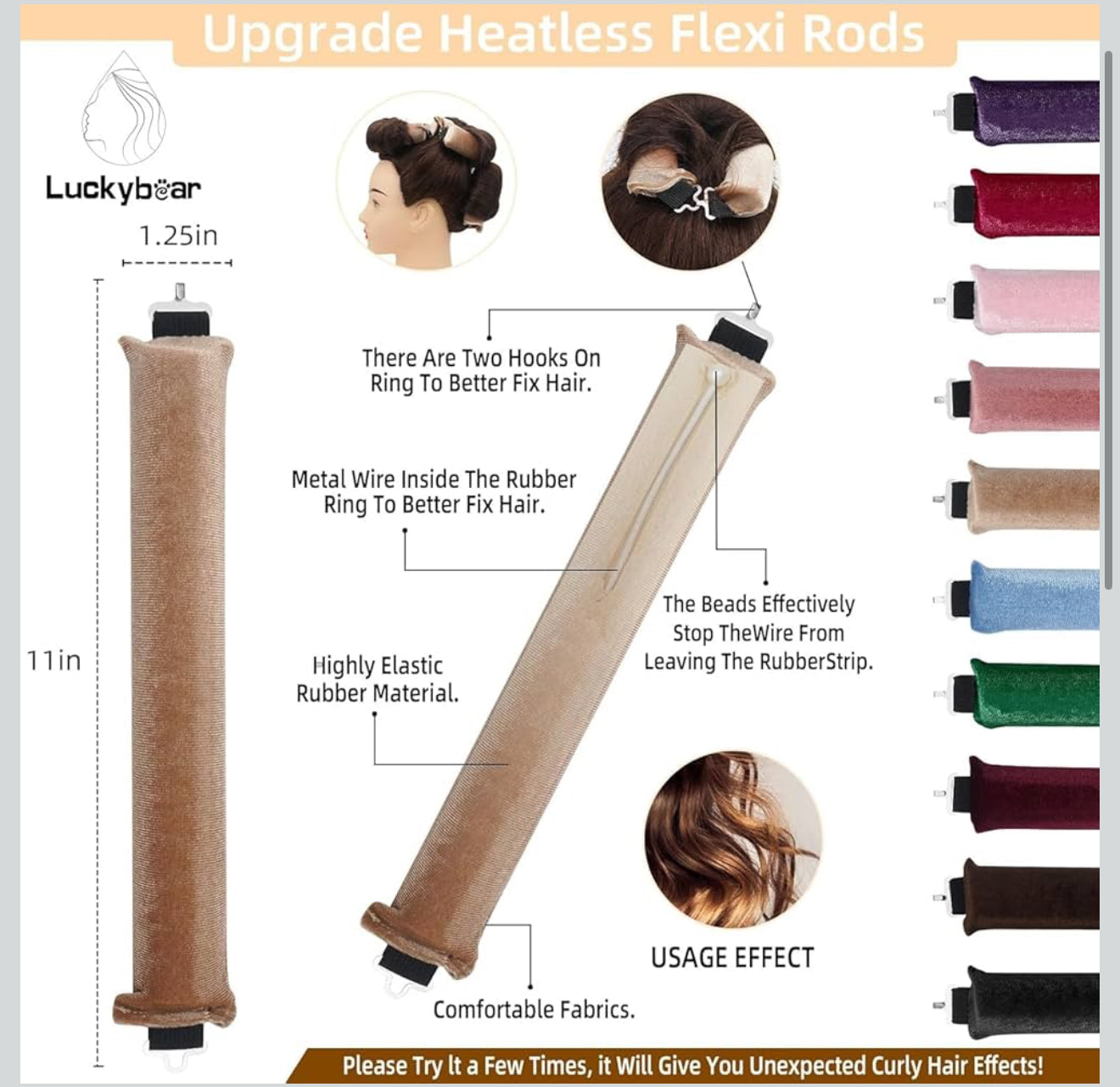 Heatless Hair Curler - Overnight 3pcs - Random Color