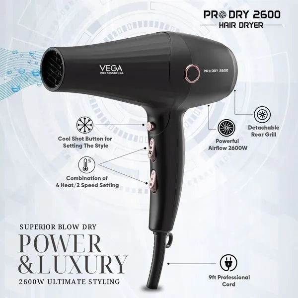 VEGA PROFESSIONAL Pro Dry 2600 WATTS Hair Dryer - VPPHD-11