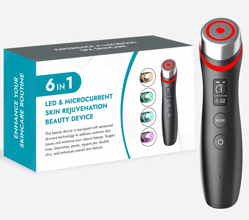 6-in-1 LED Skin Rejuvenation & Microcurrent Facial Device – Glow, Lift & Treat at Home
