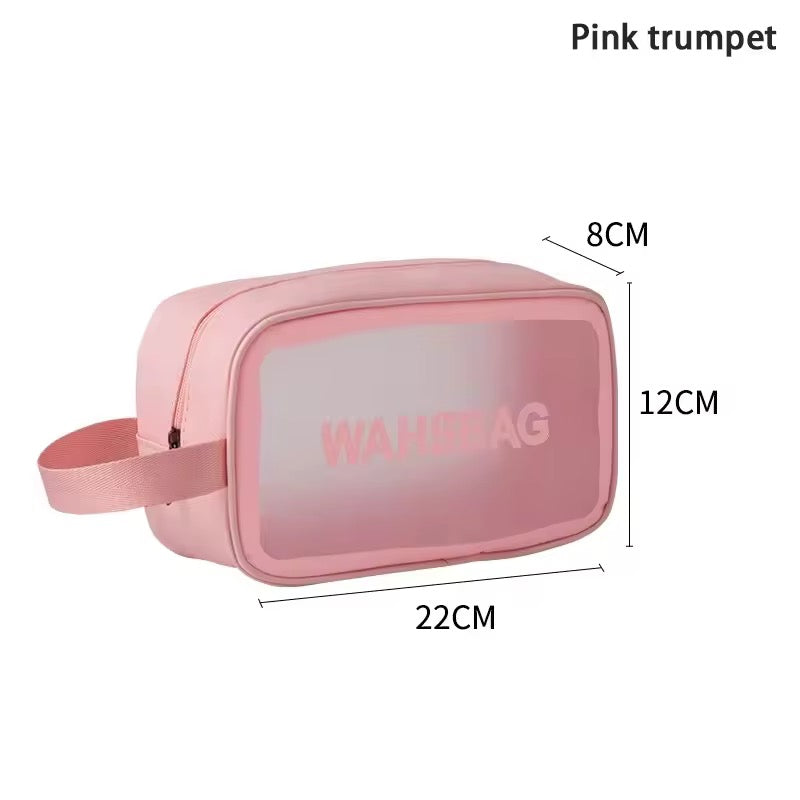 Transparent Pink Travel Wash Bag β Set of 3