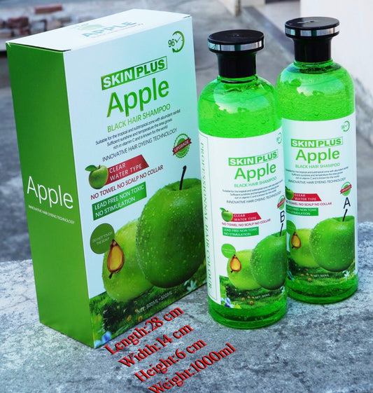 SKIN PLUS Apple Black Hair Shampoo (A+B Set) – Latest Clear Water Technology | No Skin • No Collar • No Towel Stains | Best Instant Grey Coverage 500ml+500ml
