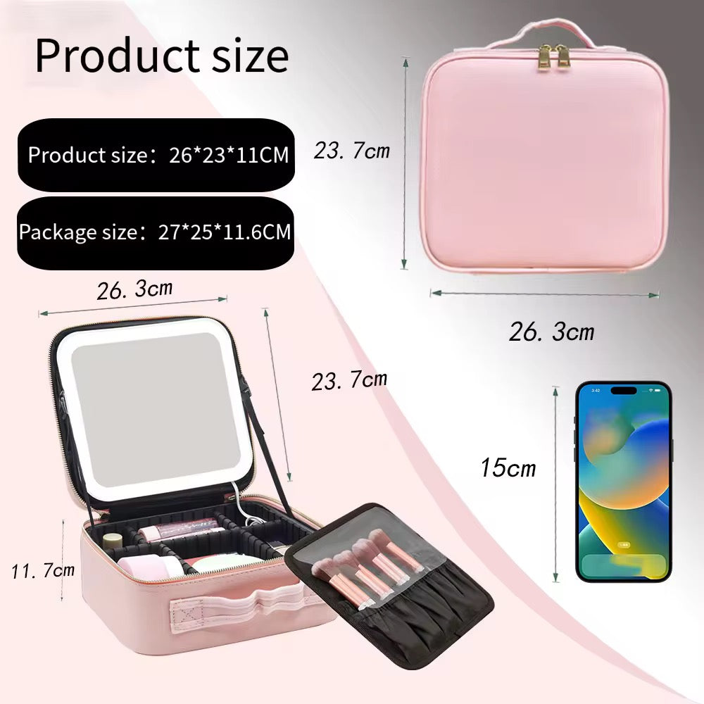 LED Makeup Organizer Case with Adjustable Dividers & Mirror