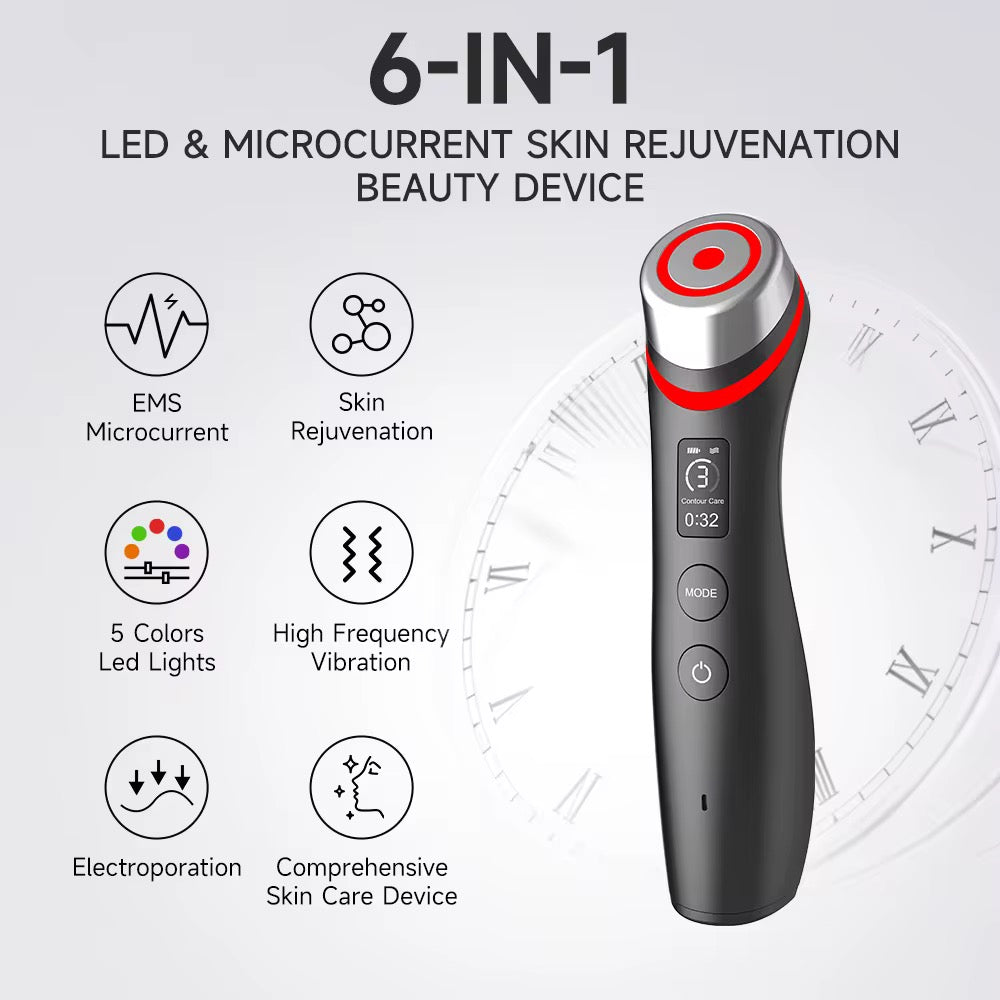 6-in-1 LED Skin Rejuvenation & Microcurrent Facial Device – Glow, Lift & Treat at Home