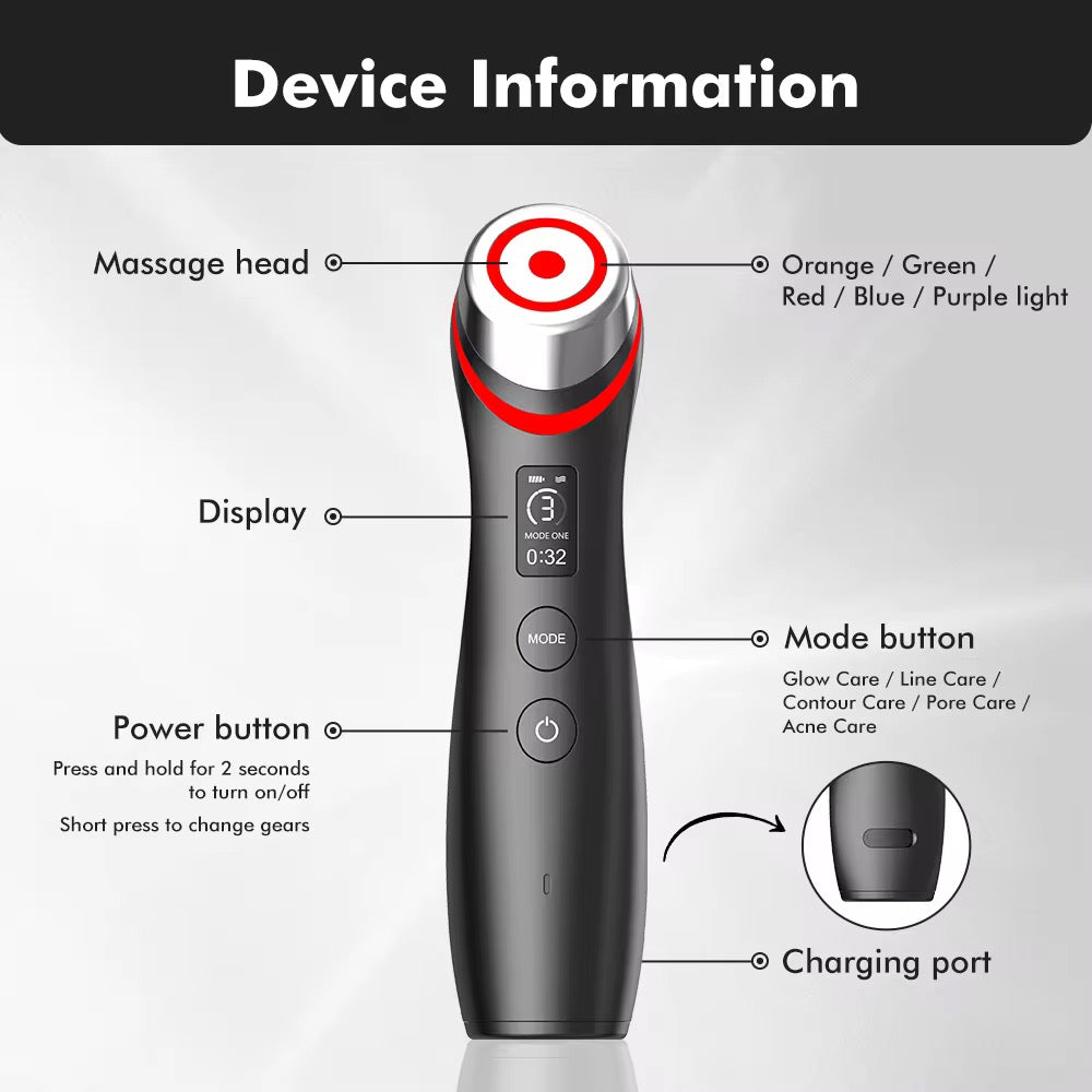 6-in-1 LED Skin Rejuvenation & Microcurrent Facial Device – Glow, Lift & Treat at Home