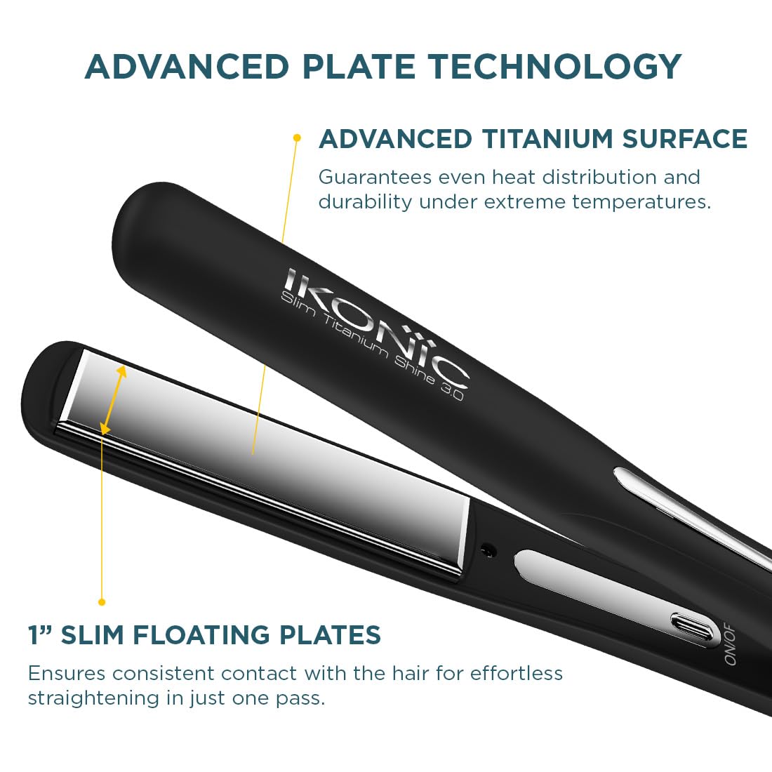 Ikonic Slim Titanium Shine 3.0 Hair Straightener, Black| Dual Titanium Plates| Advanced Heat Technology