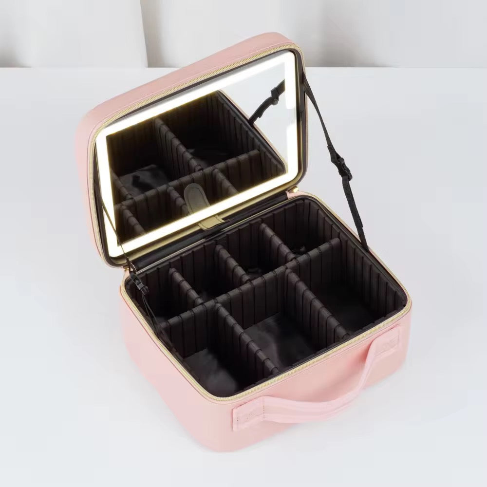 LED Makeup Organizer Case with Adjustable Dividers & Mirror