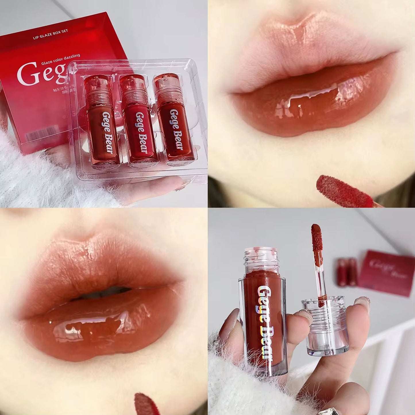 GegeBear Dazzle Lip Glaze Set of 3 - Red Packing (Glass like lips π)