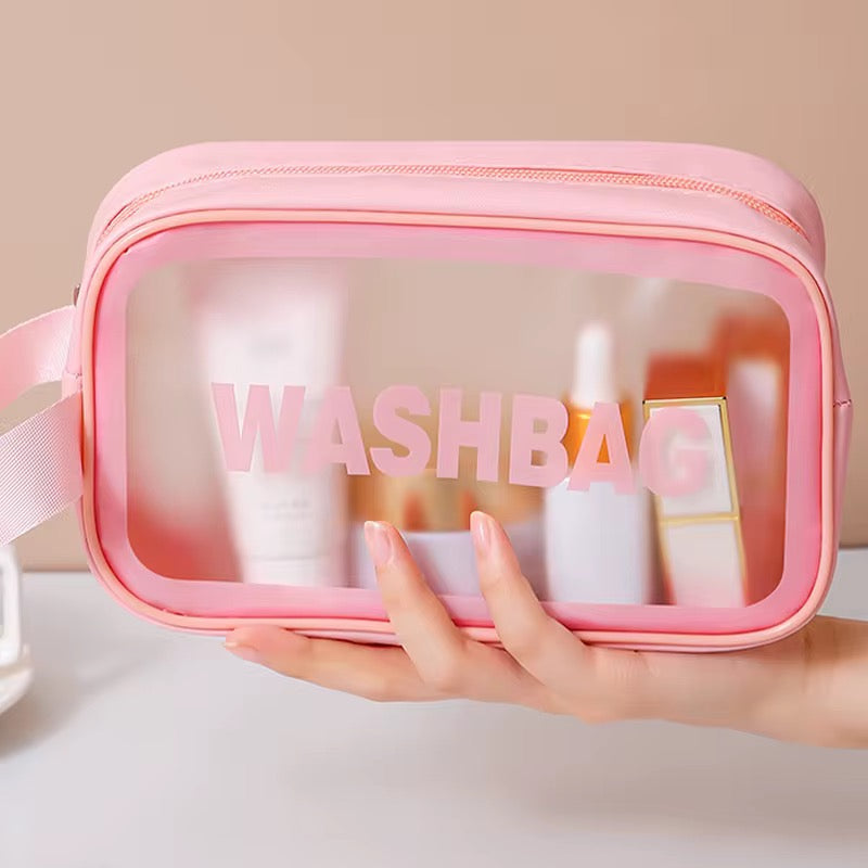 Transparent Pink Travel Wash Bag β Set of 3