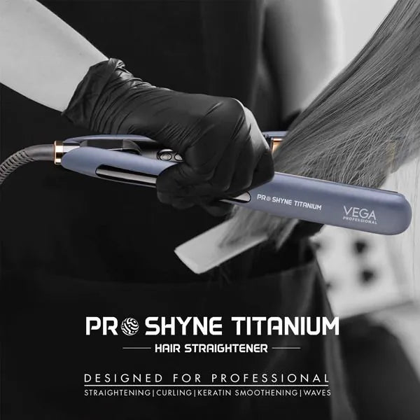 Vega Professional Pro-Shyne Titanium Hair Straightener with 38mm wide Rose Gold Titanium Floating Plates for Enhanced Shine - VPPHS-14