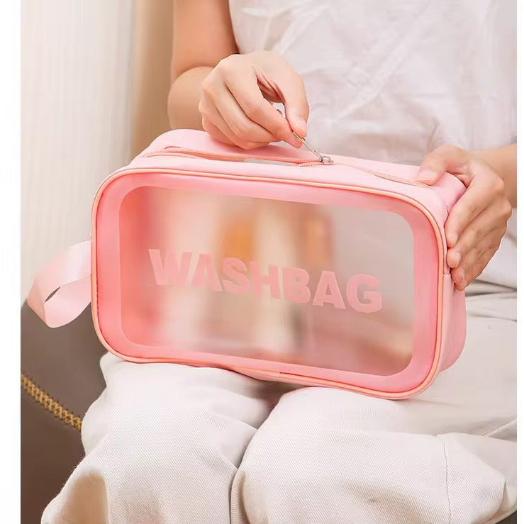 Transparent Pink Travel Wash Bag β Set of 3