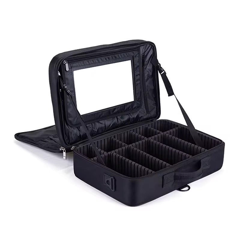 Professional Makeup Organizer Trolley Bag with Adjustable Dividers & Mirror
