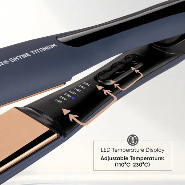 Vega Professional Pro-Shyne Titanium Hair Straightener with 38mm wide Rose Gold Titanium Floating Plates for Enhanced Shine - VPPHS-14