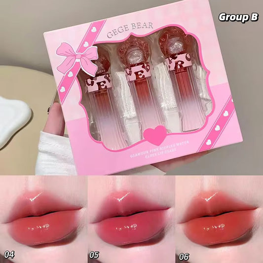 Korean Kawaii Gege Bear Lip Mud Set 🐻💗 | Soft Blur Lips ✨ | Cute Pink Gift Box 🎁