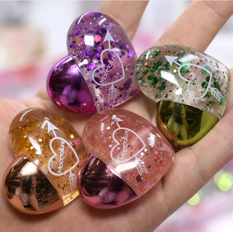 Moisturizing and Hydrating Lip Gloss (Wholesale pack of 24pcs )Tint for Dry and Chapped Lips in Cute Heart-shaped Packaging- Multicolour Metallic-Finished Packaging