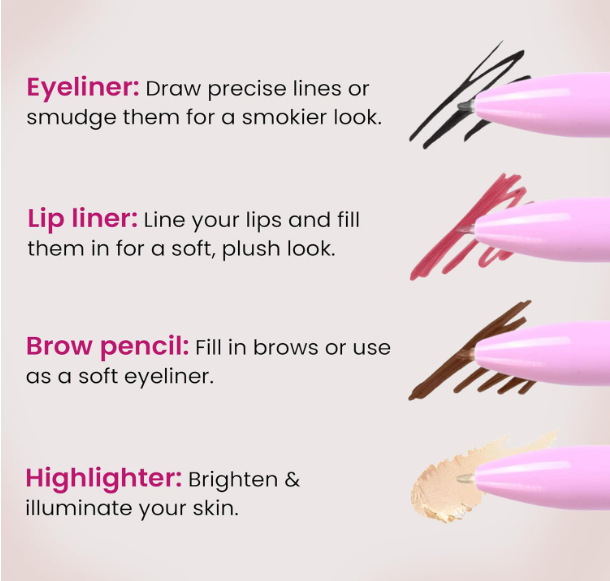 4 IN 1 Makeup Pen Eyeliner for Highlighter, Lip Liner & Eyebrow (100% Working And Authentic)