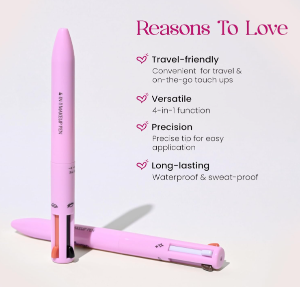 4 IN 1 Makeup Pen Eyeliner for Highlighter, Lip Liner & Eyebrow (100% Working And Authentic)