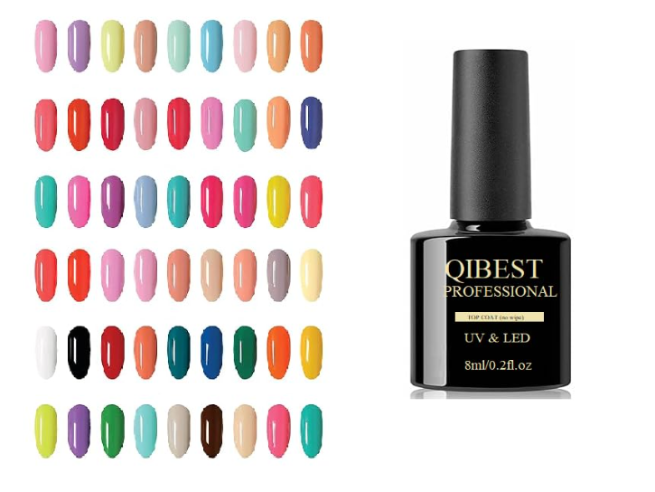QIBEST 60PCS Gel Nail Polish Set with Base Glossy Matte and Glitter Top Coat Gel Polish - FREE UV LAMP