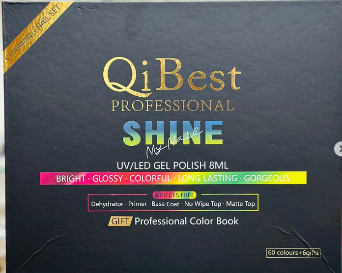 QIBEST 60PCS Gel Nail Polish Set with Base Glossy Matte and Glitter Top Coat Gel Polish - FREE UV LAMP