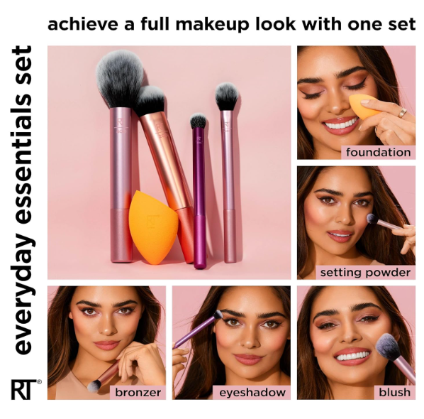 REAL TECHNIQUES By Sam & Nic Everyday Essentials For Blush + Foundation + Shadow + Highlighter + Concealer, Multicolour
