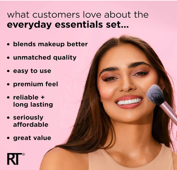 REAL TECHNIQUES By Sam & Nic Everyday Essentials For Blush + Foundation + Shadow + Highlighter + Concealer, Multicolour