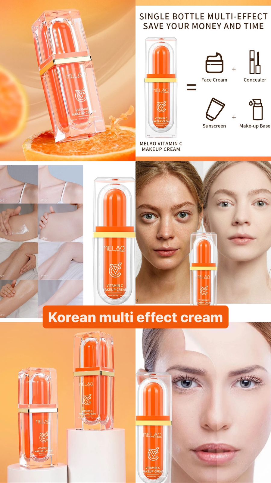 Korean Vitamin C Whitening Cream Face cream 🧴 Suncreen 🌤️ Makeup Base ✨ Concealer 🫶🏻