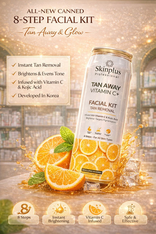 Skinplus Tan Away Vitamin C+ 8 Step Facial Kit with Korean Collagen Sheet Mask – Instant Brightening & De-Tan Glow
