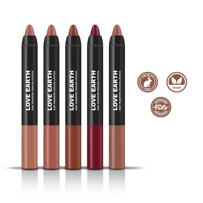 LoveEarth LIP CRAYON NON-TRANSFER LIPSTICK 1. O - PACK OF 5