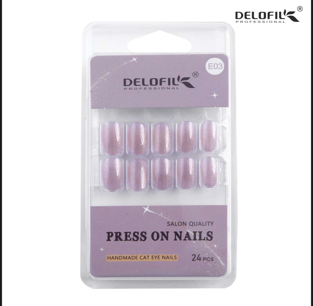 Delofil Premium CAT EYE Nails (Salon Like Nails) 24 Nails in box | Nail Buffer |Glue tabs Included - E03