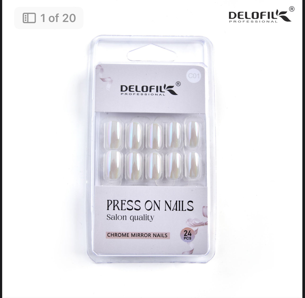 Delofil Premium Chrome Nails (Salon Like Nails) 24 Nails in box | Nail Buffer |Glue tabs Included - C01