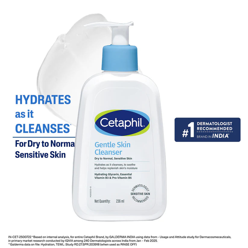 Cetaphil Gentle Skin Cleanser 250ml – Hydrating Face Wash for Dry to Normal & Sensitive Skin | With Glycerin, Vitamin B3 & Pro-Vitamin B5