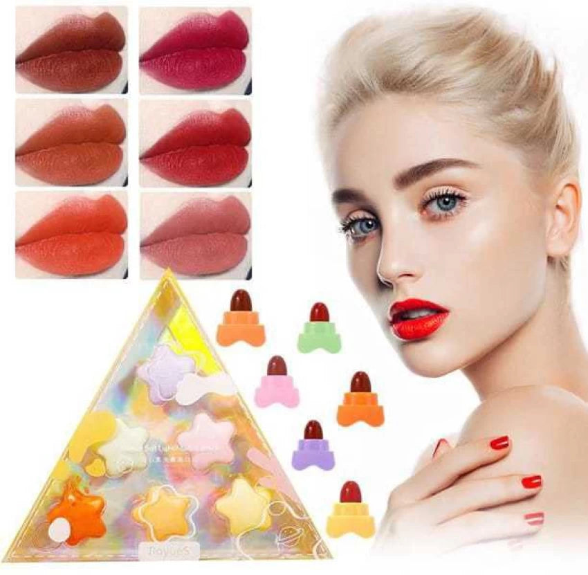 Nonstick 6 Colors Mini Star Matte Lipstick Matte Velvet Cute Lipstick Makeup Gift Set for Women and Girls.