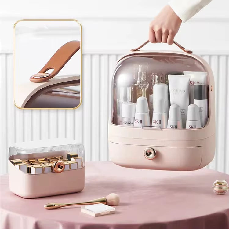 Premium Makeup & Skincare Storage Box with Lock – Portable & Dustproof Organizer