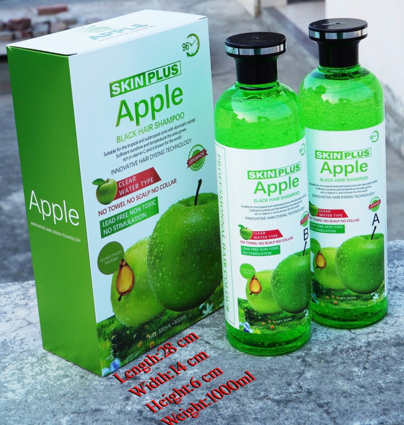 SKIN PLUS Apple Black Hair Shampoo (A+B Set) – Latest Clear Water Technology | No Skin • No Collar • No Towel Stains | Best Instant Grey Coverage 500ml+500ml