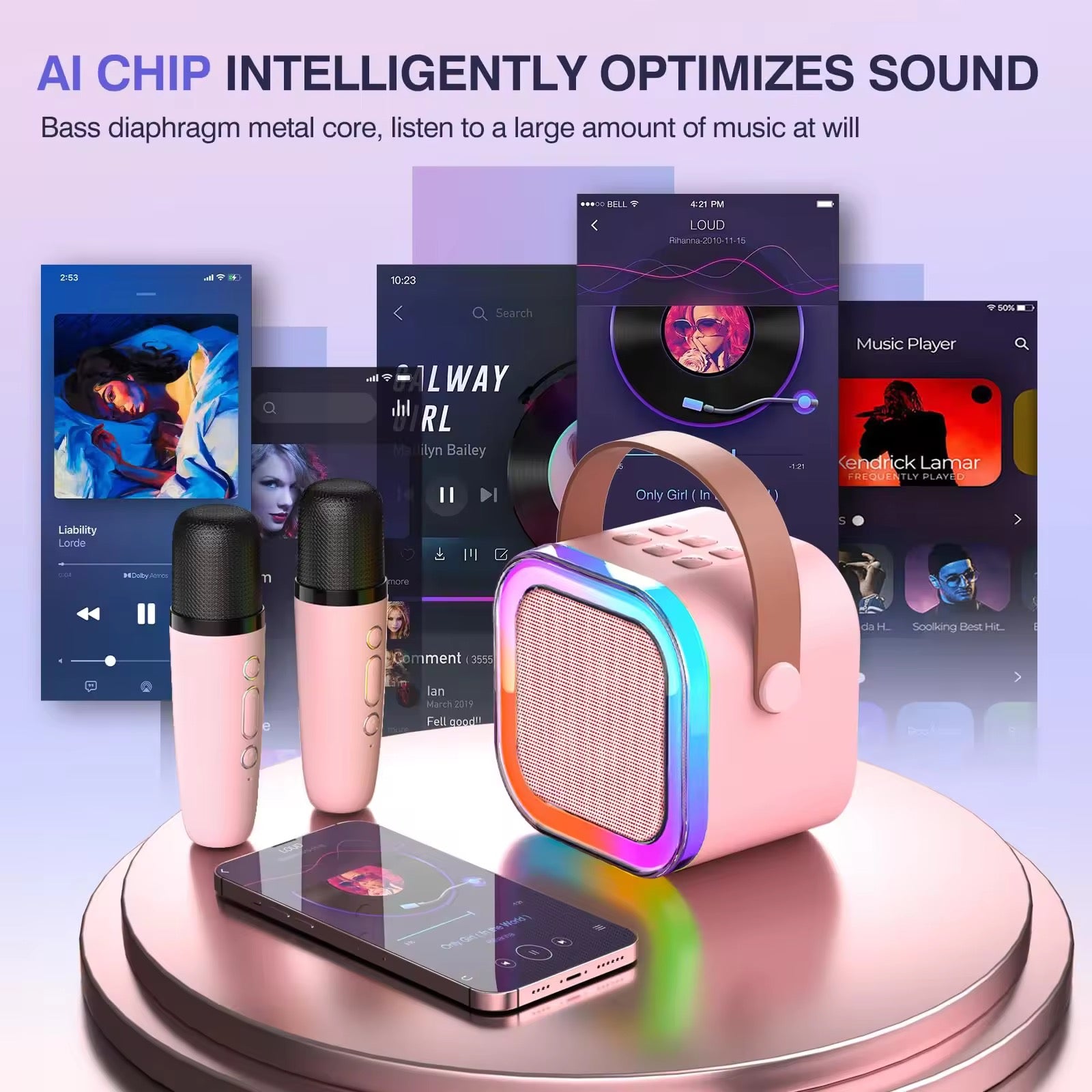 AI Karaoke Speaker + Wireless Mic — Glow, Flow, and Sing!
