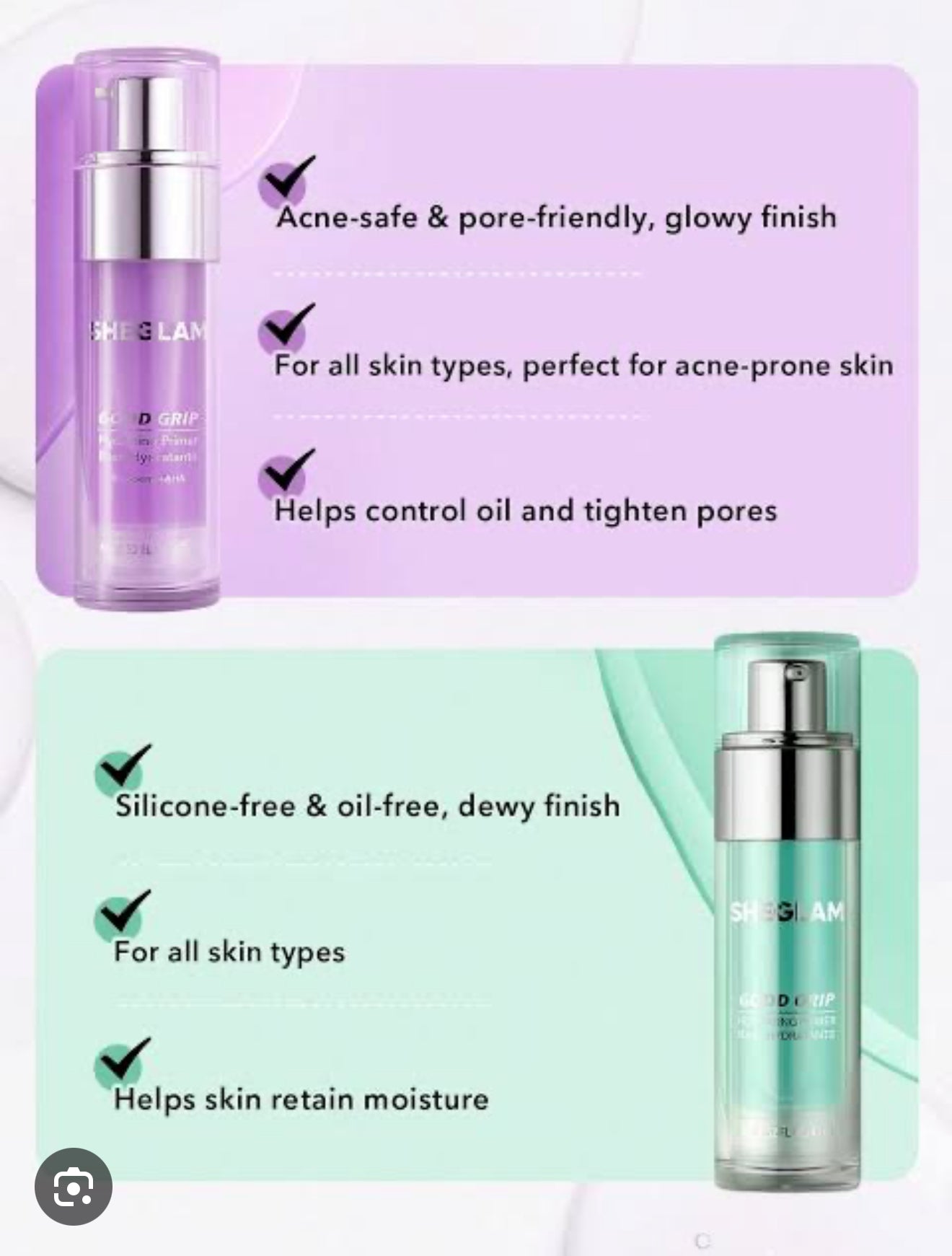 SHEGLAM Good Grip Hydrating Primer Oil Control Moisturizing Primer Gel Smooth Fine Lines Oil And Silicone-Free Face -Blueberry + Aha-Purple