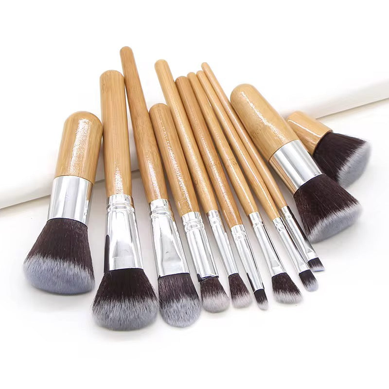Wooden Makeup Brush Set - 11pcs