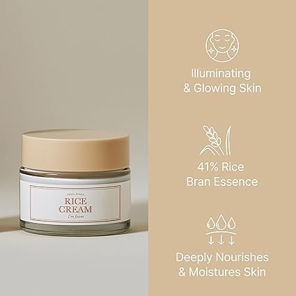 [I'm from] Rice Cream 50g | 41% Rice Bran Essence with Ceramide for a Glowing Look | Improves Moisture Skin Barrier, Nourishes Deeply | Korean Skincare | 100% Vegan | Toxin free