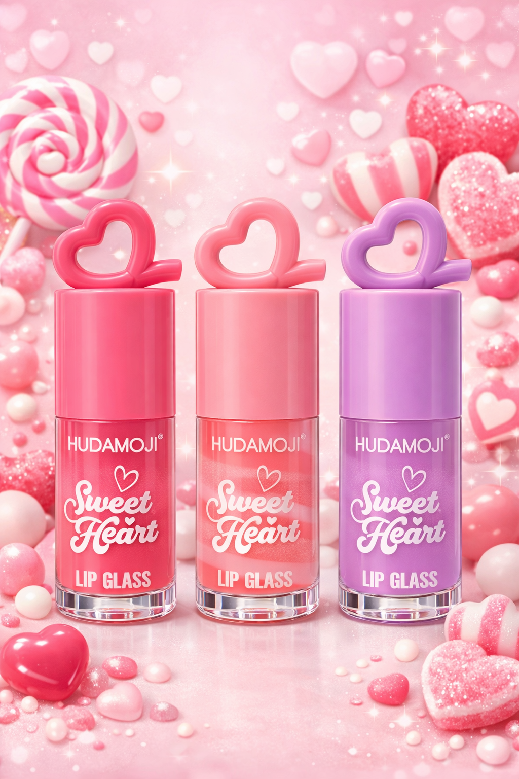 HUDA MOJI Sweet Heart Glitter Lip Gloss – High Shine Sparkling Lip Glass