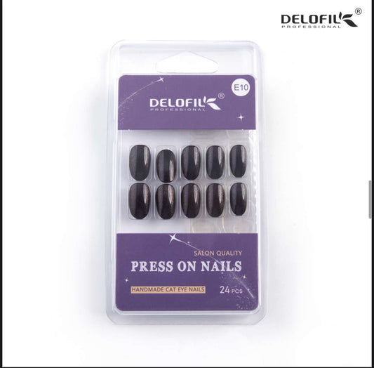 Delofil Premium CAT EYE Nails (Salon Like Nails) 24 Nails in box | Nail Buffer |Glue tabs Included - E10