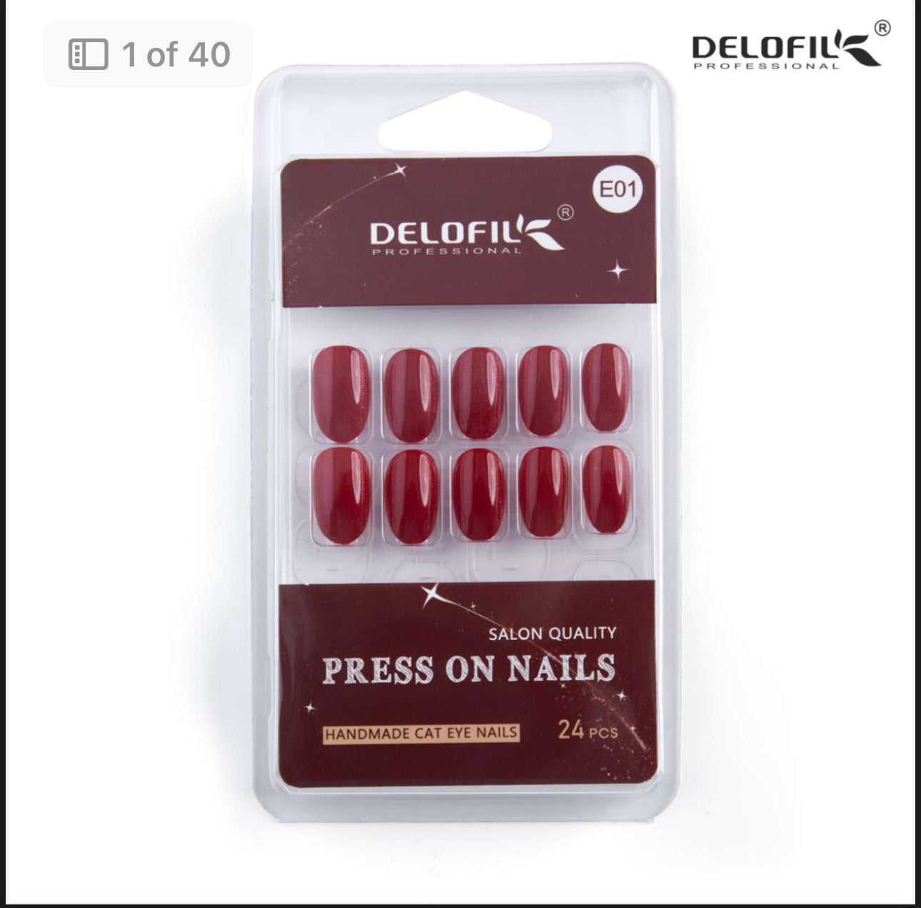 Delofil Premium CAT EYE Nails (Salon Like Nails) 24 Nails in box | Nail Buffer |Glue tabs Included - E01