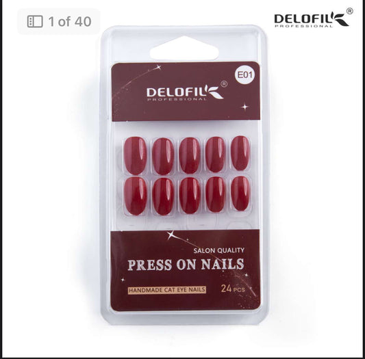 Delofil Premium CAT EYE Nails (Salon Like Nails) 24 Nails in box | Nail Buffer |Glue tabs Included - E01