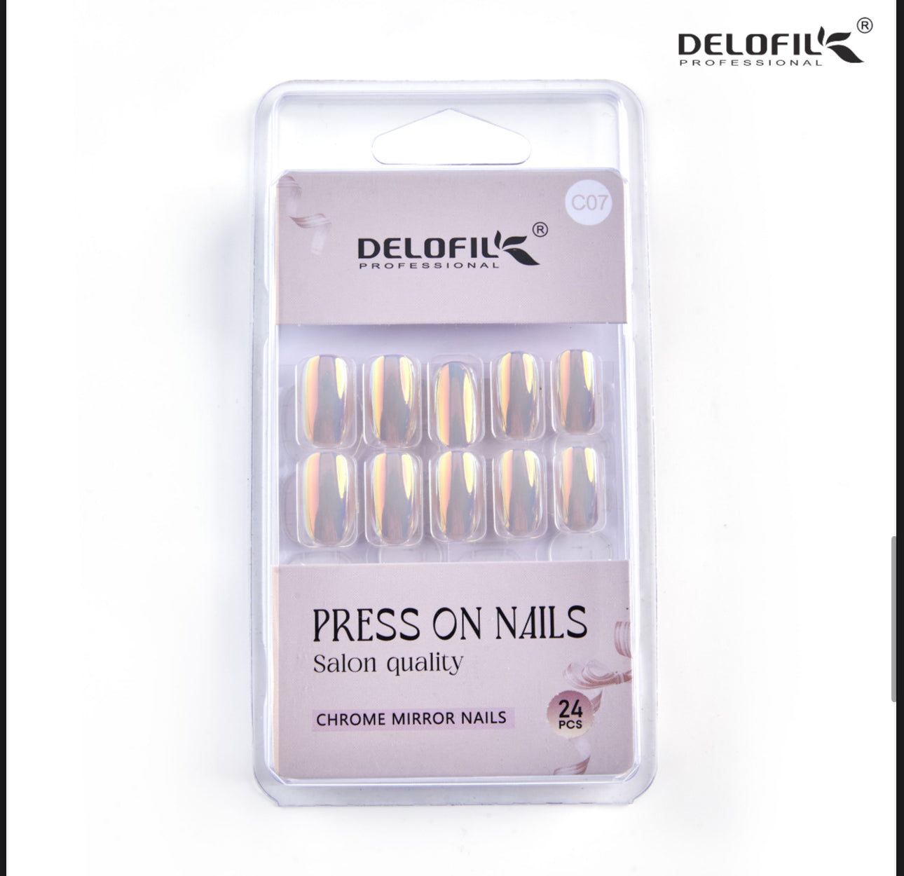 Delofil Premium Chrome Nails (Salon Like Nails) 24 Nails in box | Nail Buffer |Glue tabs Included - C07