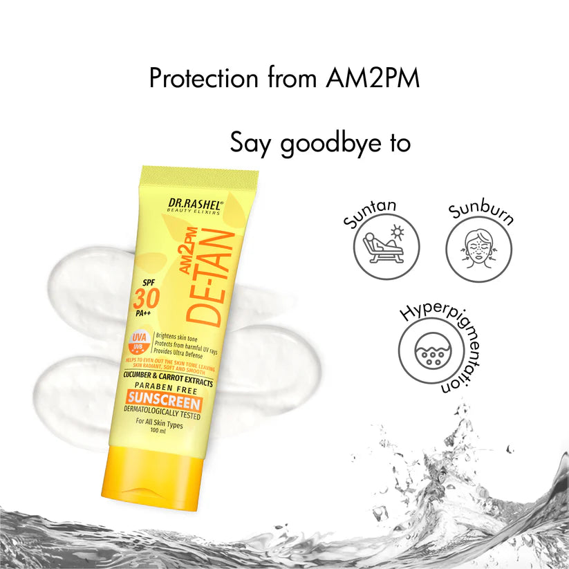Dr. Rashel AM2PM De-Tan Sunscreen SPF 30 PA++ – Cucumber & Carrot Extracts, Paraben Free | 100ml