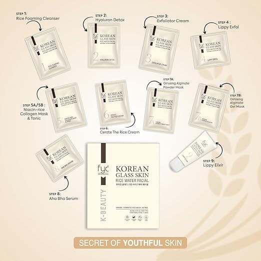 FYC PROFESSIONAL Korean Glass Skin Rice Water Facial Kit, 9-Step Skincare Ritual