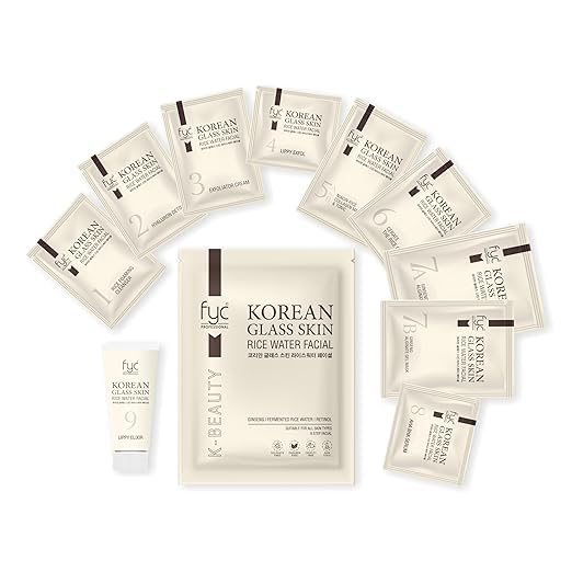 FYC PROFESSIONAL Korean Glass Skin Rice Water Facial Kit, 9-Step Skincare Ritual