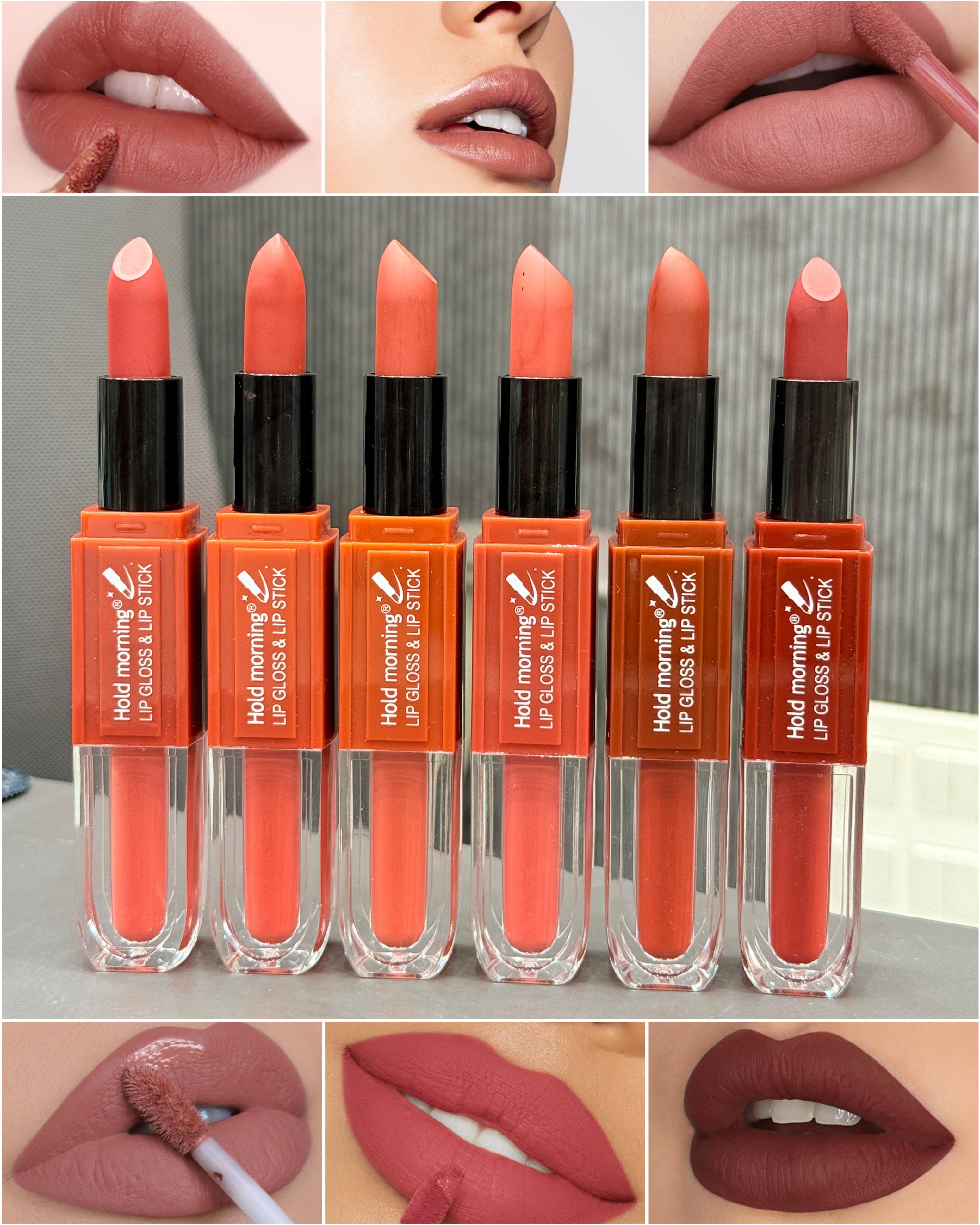 🇰🇷 Korean Velvet Mood Lip Duo – Lipstick & Gloss Set (6 Shades)