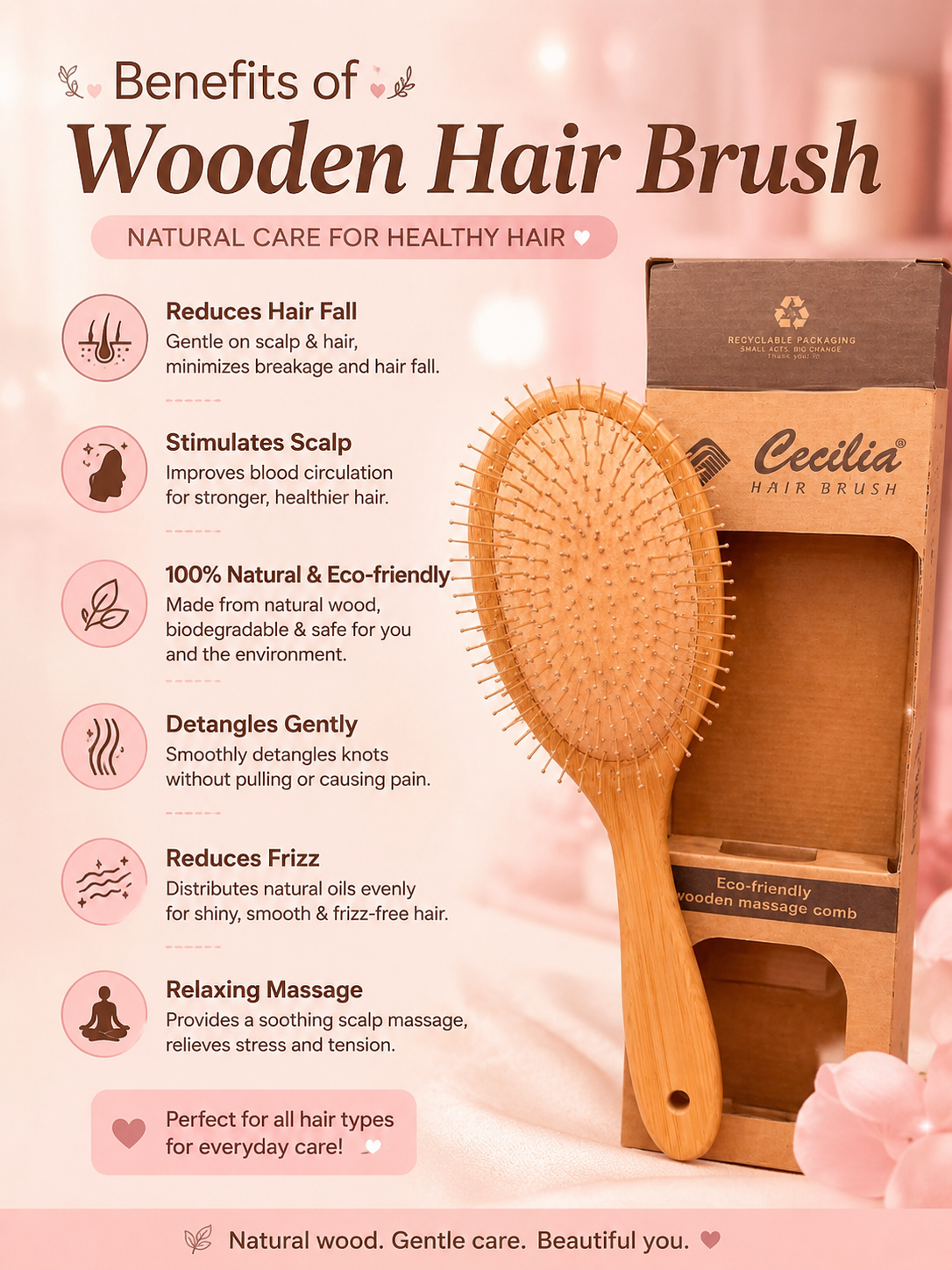 Cecilia Premium Wooden Hair Brush
