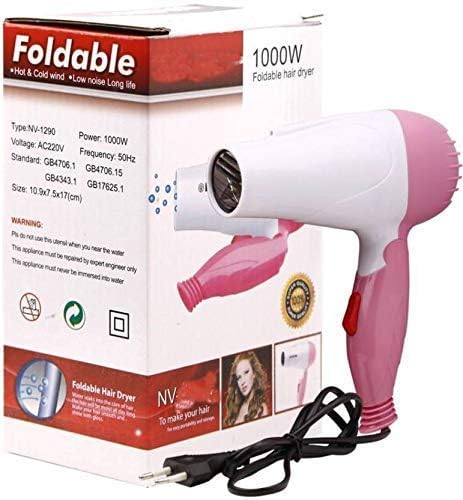 1000 Watts Foldable Hair Dryer with 2 Speed Control for Women and Men (Multicolor)