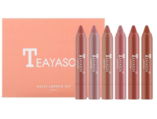 Long Lasting Matte Lipstick Set, 6 TEAYASON Colors Matte Lipstick | Waterproof Non-stick Cup Nude Color Lip Makeup Gift Set for Girls and Women (A)