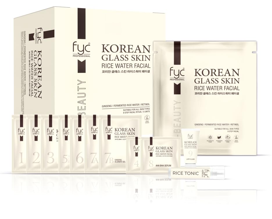 FYC PROFESSIONAL Korean Glass Skin Rice Water Facial Kit, 9-Step Skincare Ritual